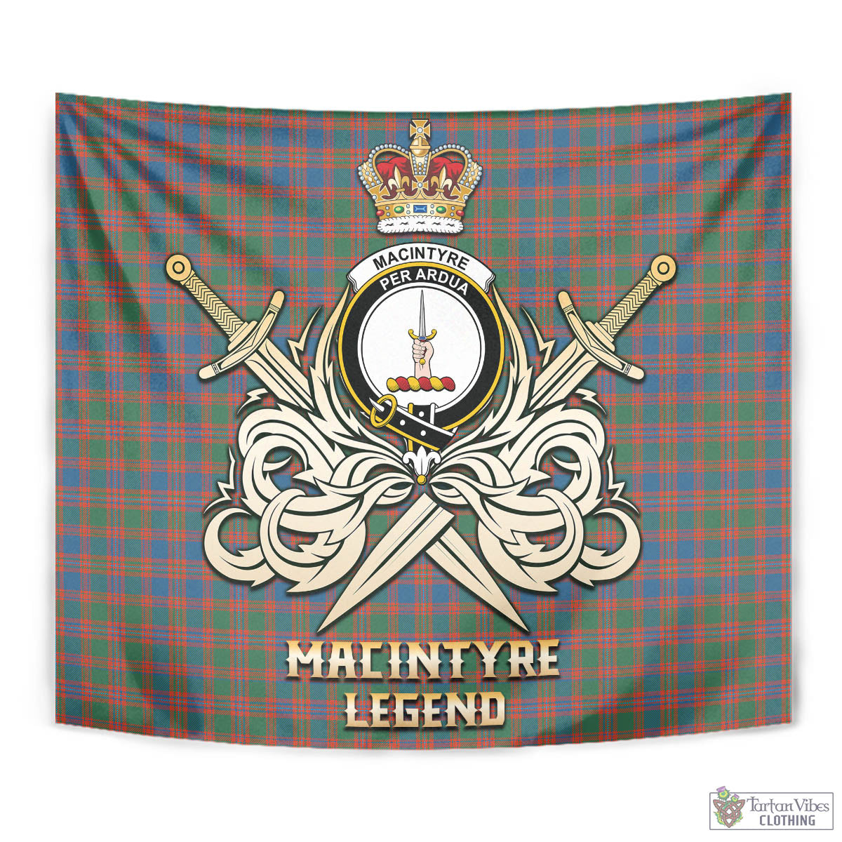 Tartan Vibes Clothing MacIntyre Ancient Tartan Tapestry with Clan Crest and the Golden Sword of Courageous Legacy