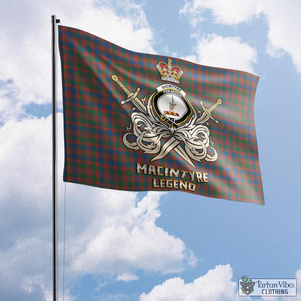 Tartan Vibes Clothing MacIntyre Ancient Tartan Flag with Clan Crest and the Golden Sword of Courageous Legacy