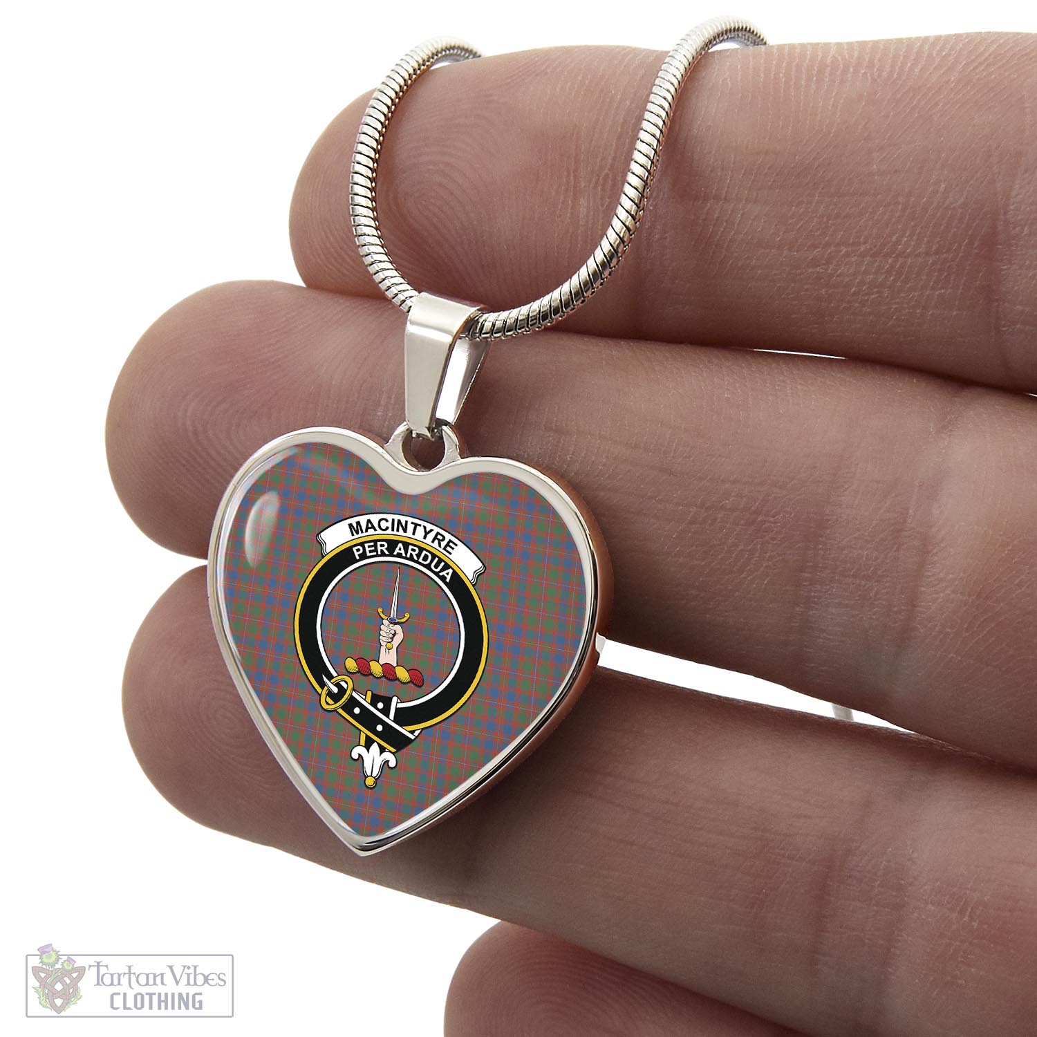 Tartan Vibes Clothing MacIntyre Ancient Tartan Heart Necklace with Family Crest