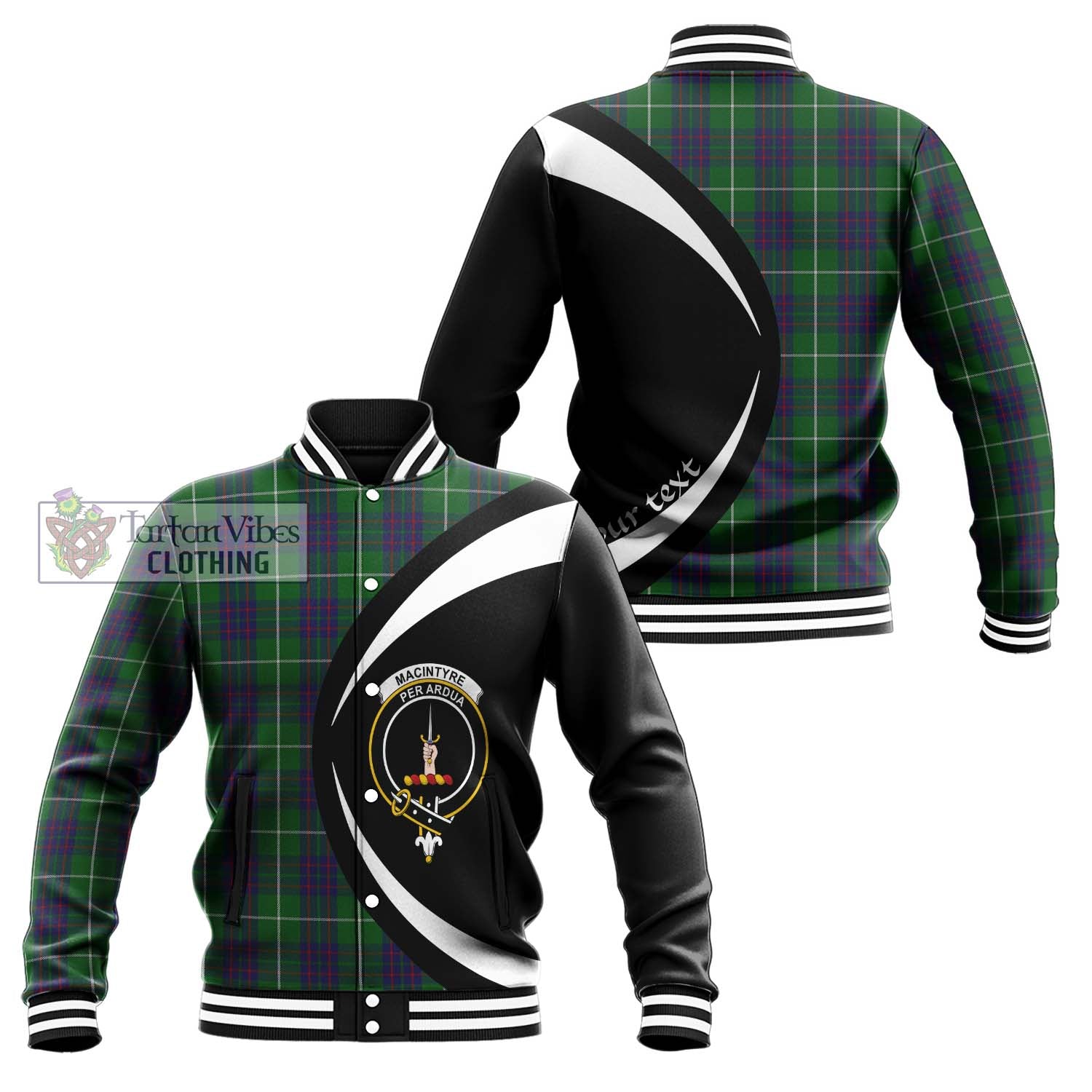 MacIntyre Hunting Tartan Baseball Jacket with Family Crest Circle Style Unisex - Tartan Vibes Clothing