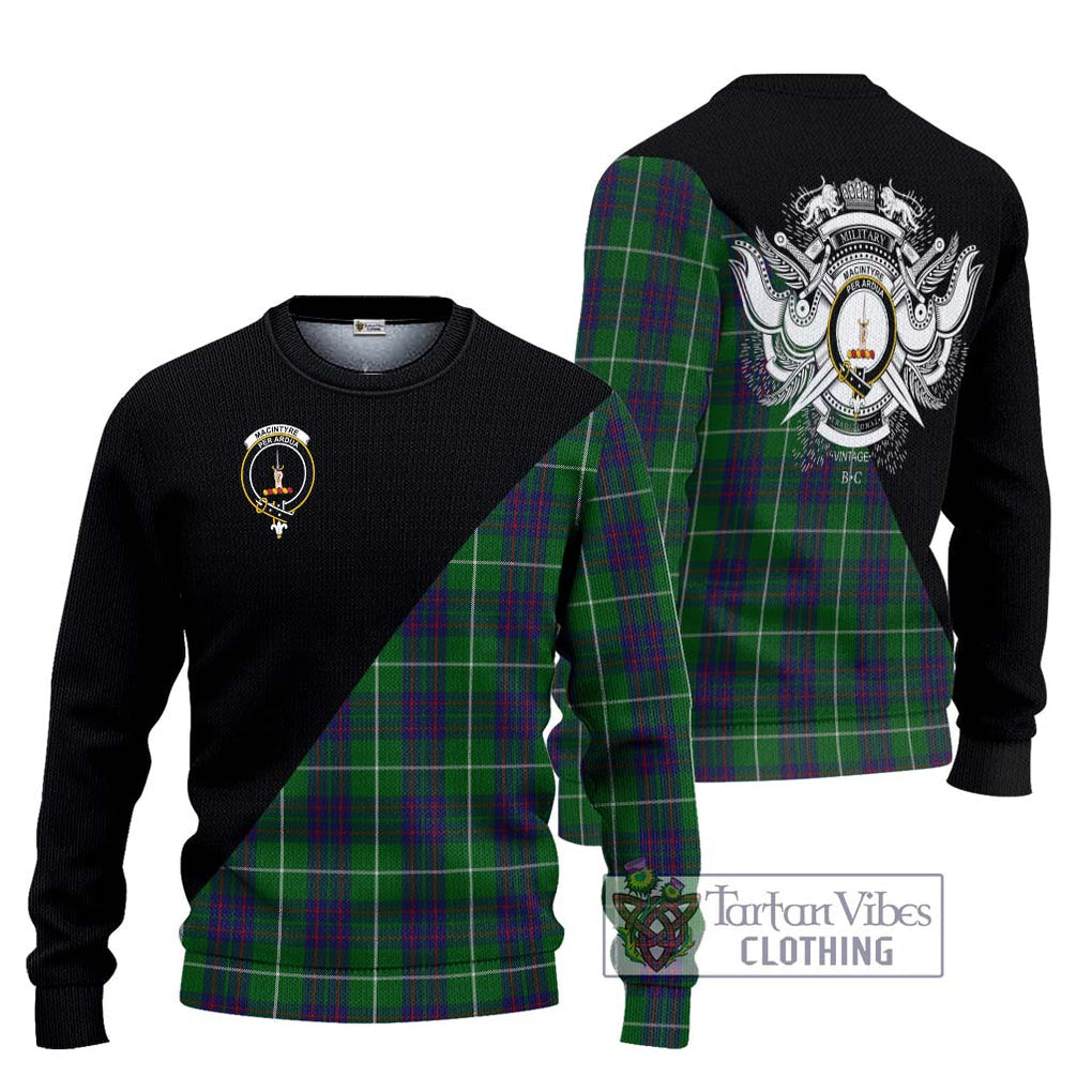 MacIntyre Hunting Tartan Knitted Sweater with Family Crest and Military Logo Style Unisex - Tartanvibesclothing Shop