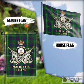 MacIntyre Hunting Tartan Flag with Clan Crest and the Golden Sword of Courageous Legacy