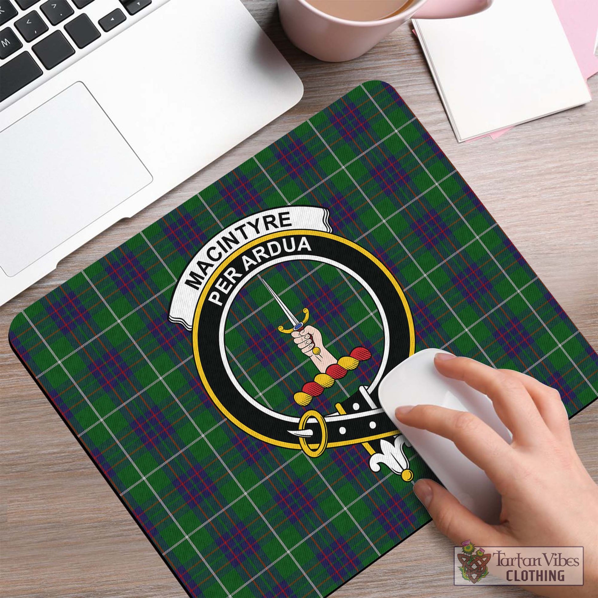 Tartan Vibes Clothing MacIntyre Hunting Tartan Mouse Pad with Family Crest