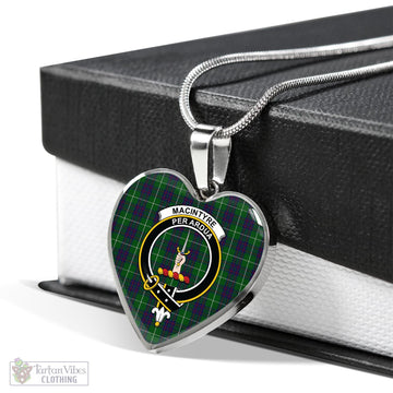 MacIntyre Hunting Tartan Heart Necklace with Family Crest