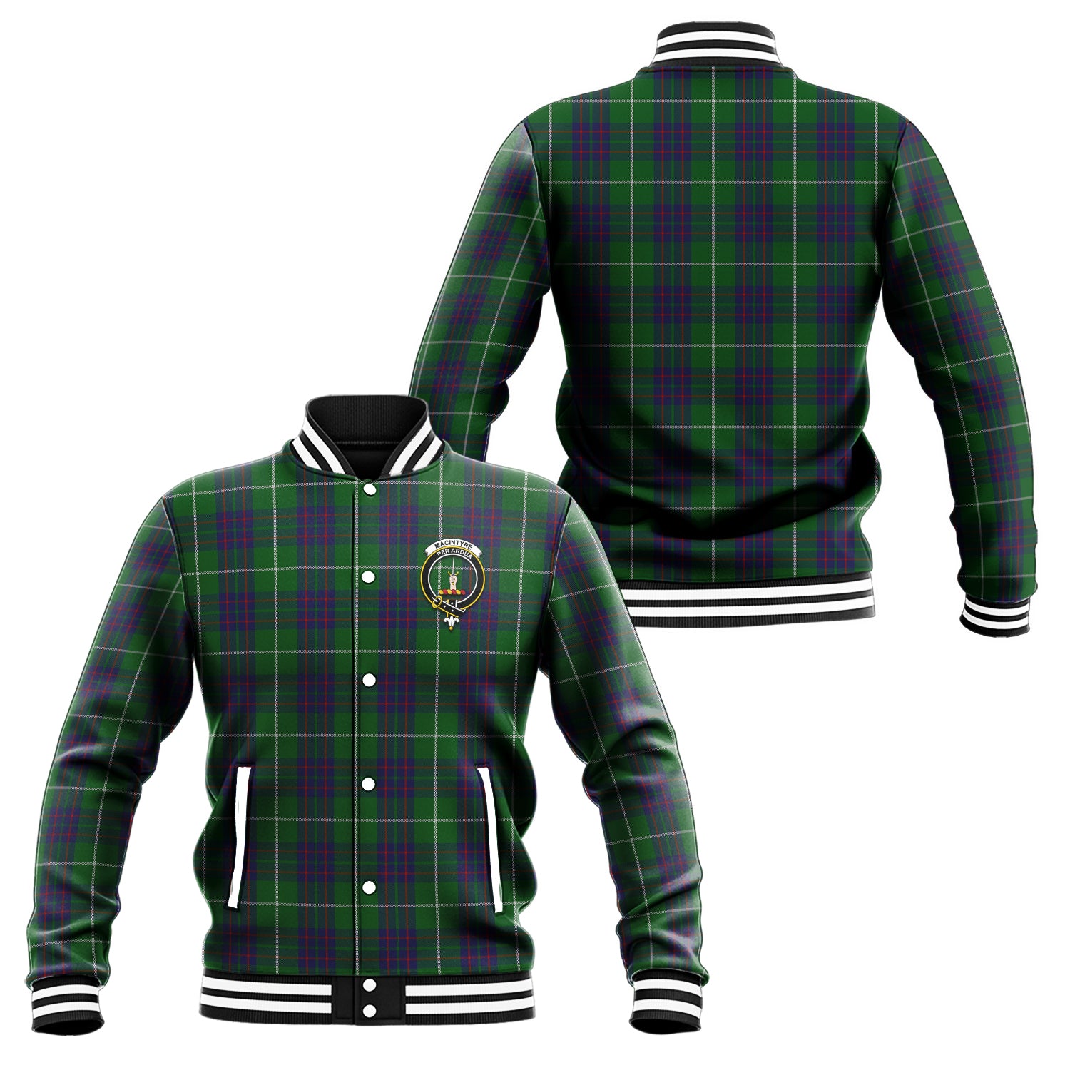 MacIntyre Hunting Tartan Baseball Jacket with Family Crest Unisex - Tartan Vibes Clothing