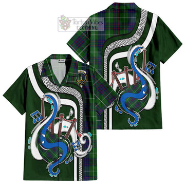 MacIntyre Hunting Tartan Short Sleeve Button Shirt with Epic Bagpipe Style