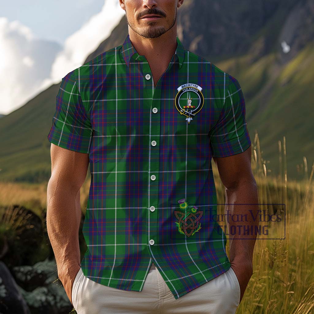 Tartan Vibes Clothing MacIntyre Hunting Tartan Cotton Hawaiian Shirt with Family Crest