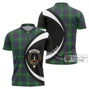 MacIntyre Hunting Tartan Zipper Polo Shirt with Family Crest Circle Style