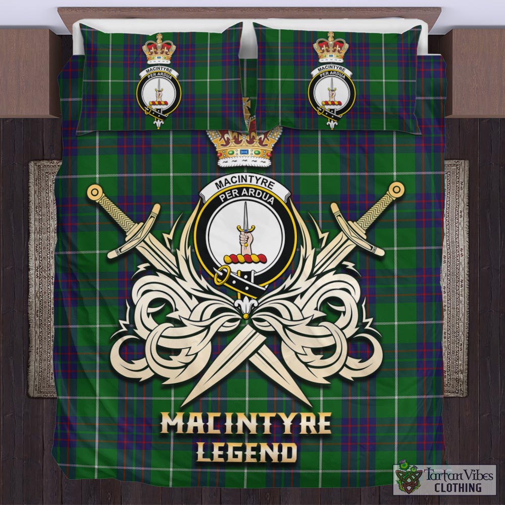 Tartan Vibes Clothing MacIntyre Hunting Tartan Bedding Set with Clan Crest and the Golden Sword of Courageous Legacy