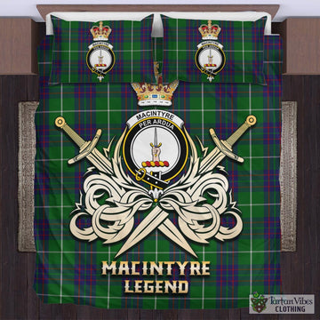 MacIntyre Hunting Tartan Bedding Set with Clan Crest and the Golden Sword of Courageous Legacy
