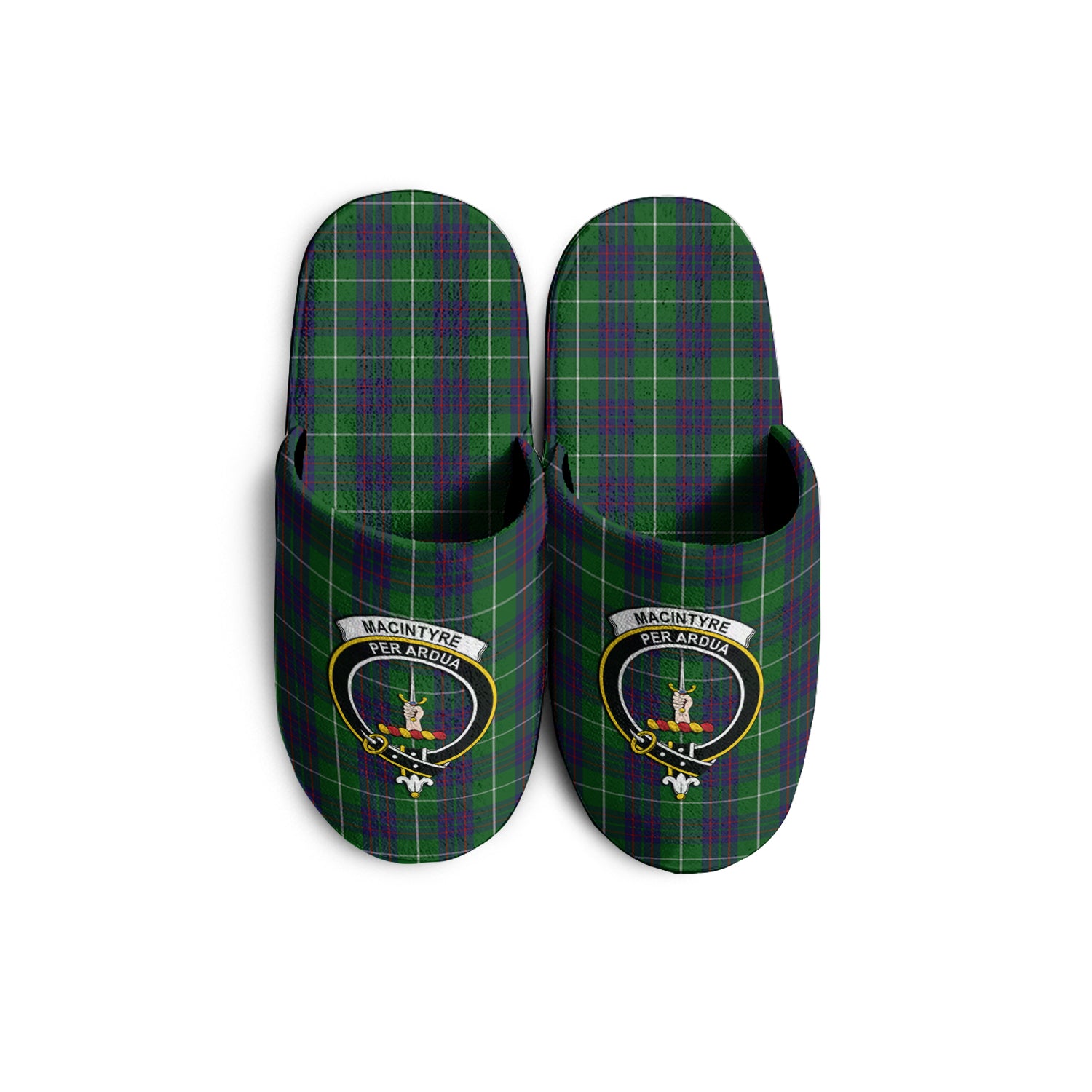 MacIntyre Hunting Tartan Home Slippers with Family Crest - Tartanvibesclothing