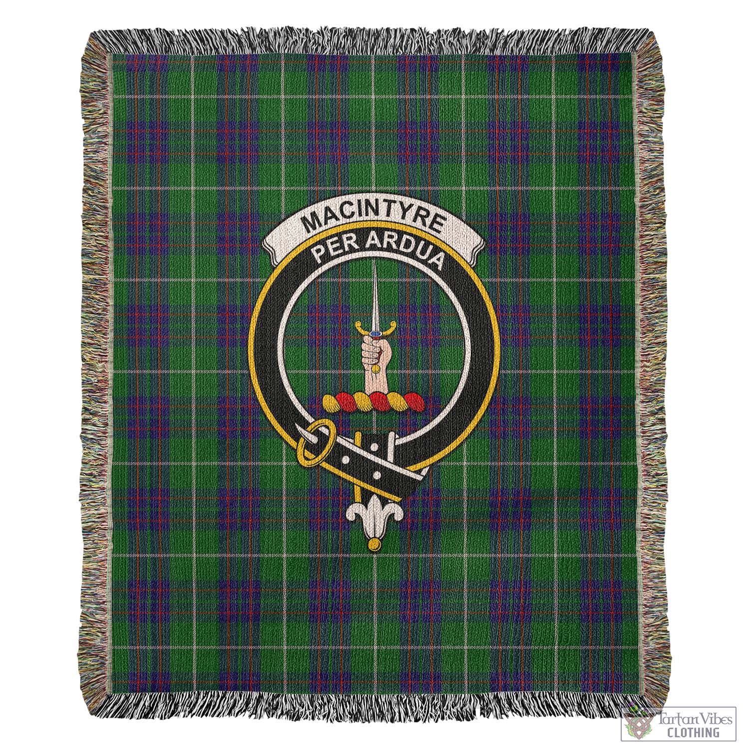 Tartan Vibes Clothing MacIntyre Hunting Tartan Woven Blanket with Family Crest