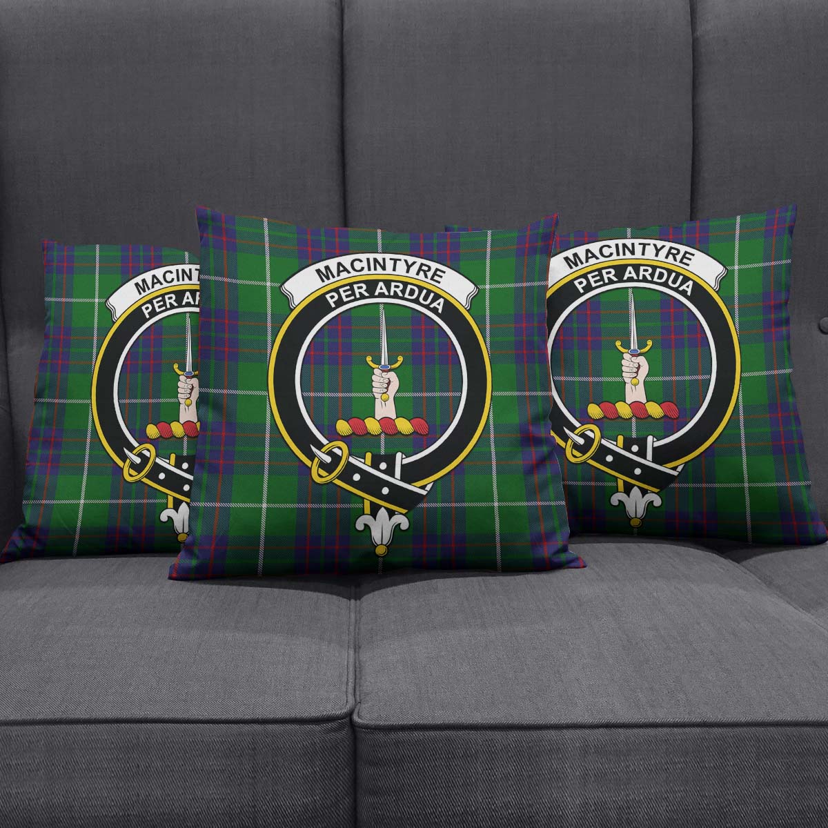 MacIntyre Hunting Tartan Pillow Cover with Family Crest Square Pillow Cover - Tartanvibesclothing