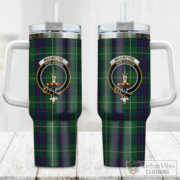 MacIntyre Hunting Tartan and Family Crest Tumbler with Handle