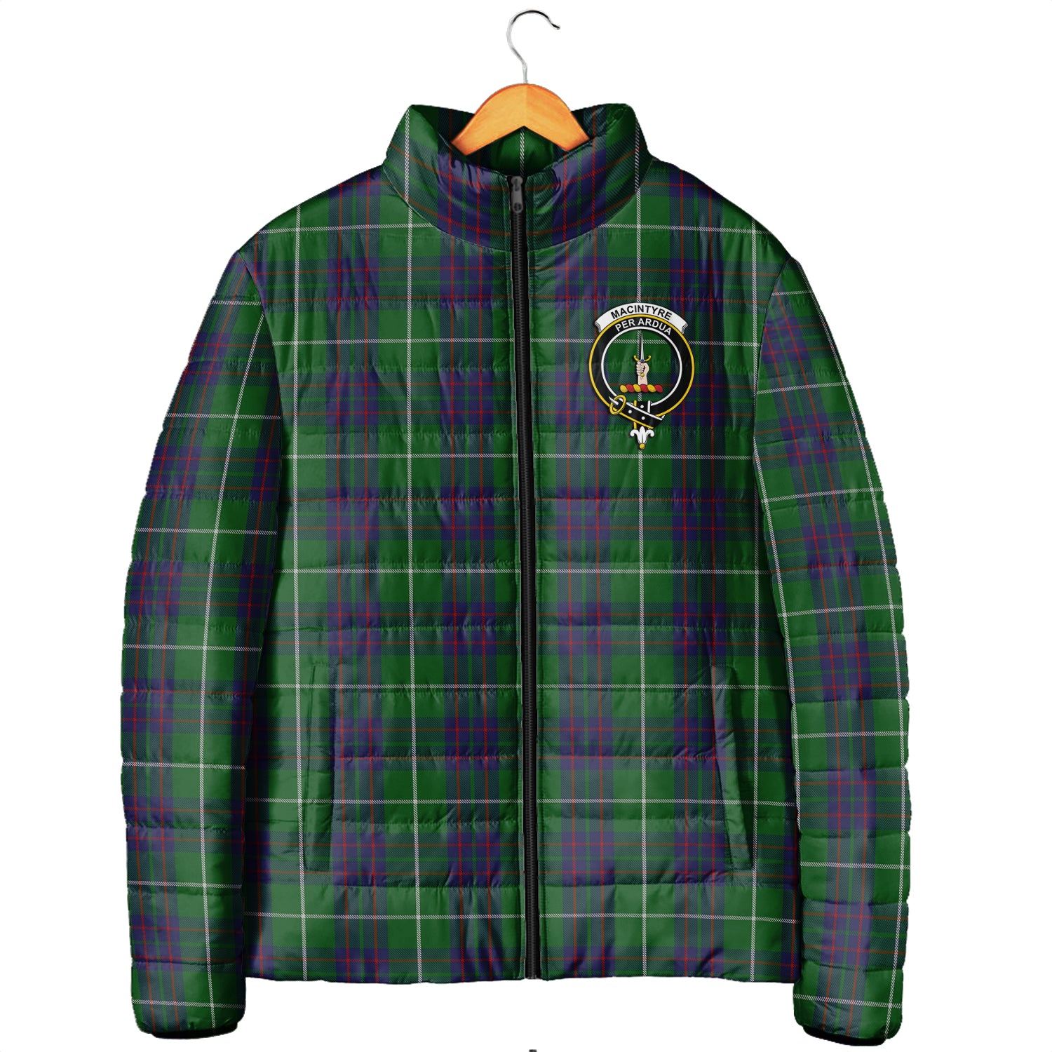 MacIntyre Hunting Tartan Padded Jacket with Family Crest Men's Padded Jacket - Tartan Vibes Clothing