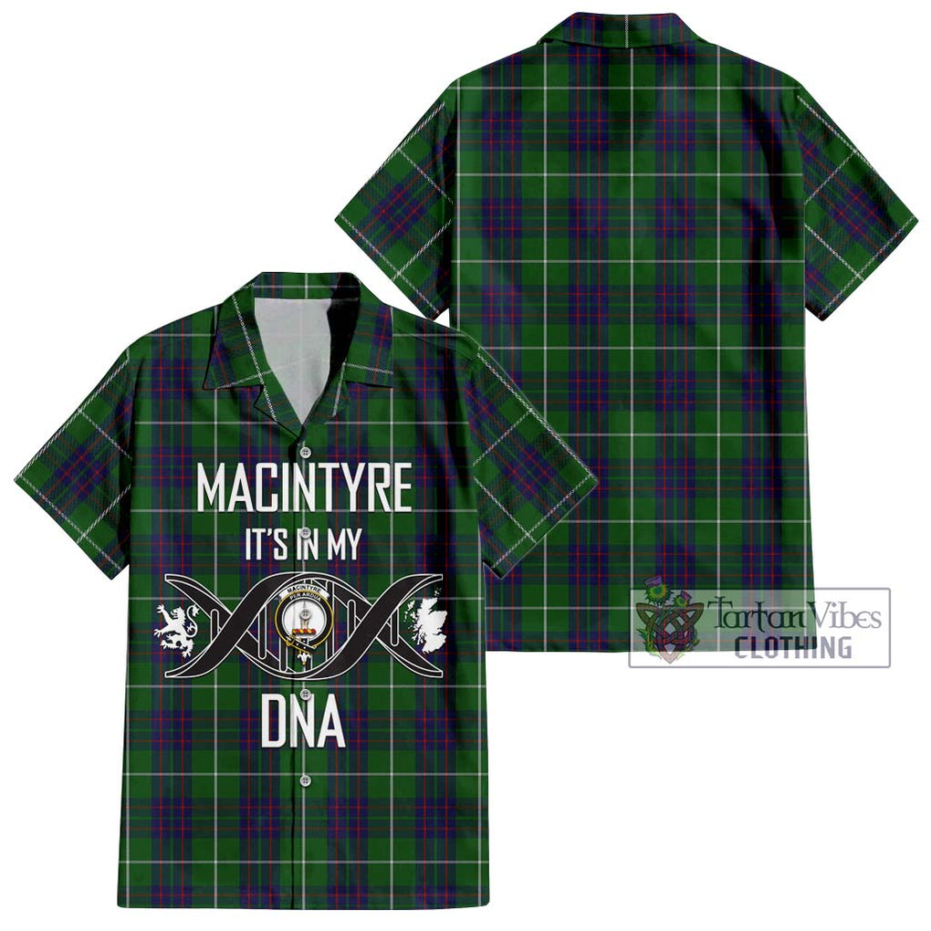 MacIntyre Hunting Tartan Short Sleeve Button Shirt with Family Crest DNA In Me Style Kid - Tartanvibesclothing Shop