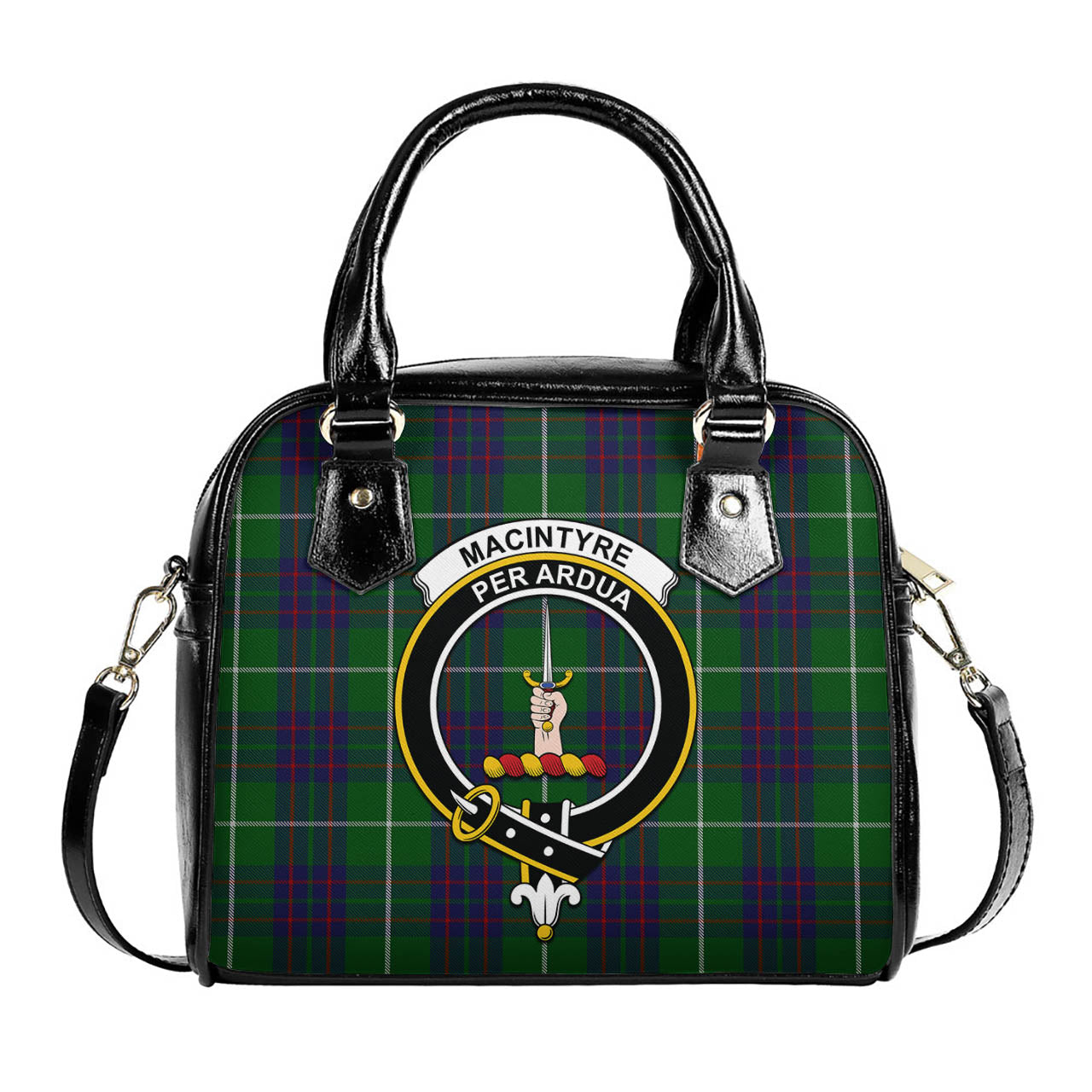 MacIntyre Hunting Tartan Shoulder Handbags with Family Crest One Size 6*25*22 cm - Tartanvibesclothing