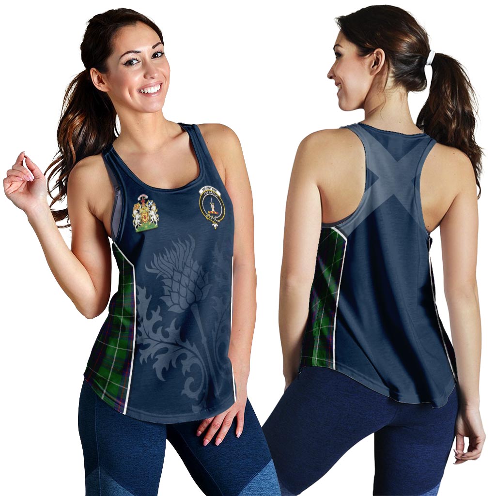 Tartan Vibes Clothing MacIntyre Hunting Tartan Women's Racerback Tanks with Family Crest and Scottish Thistle Vibes Sport Style