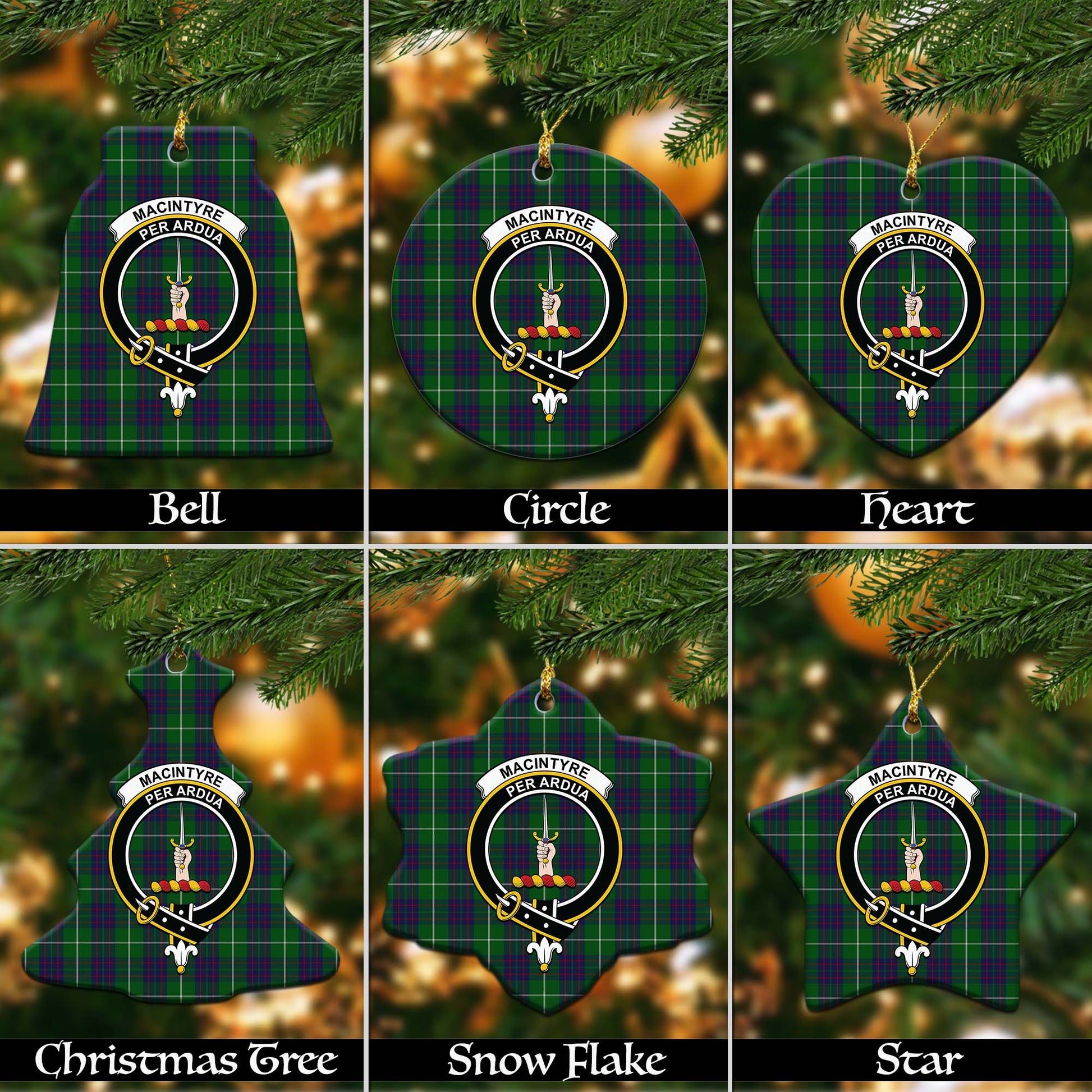 MacIntyre Hunting Tartan Christmas Ornaments with Family Crest - Tartanvibesclothing