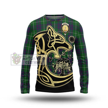 MacIntyre Hunting Tartan Long Sleeve T-Shirt with Family Crest Celtic Wolf Style