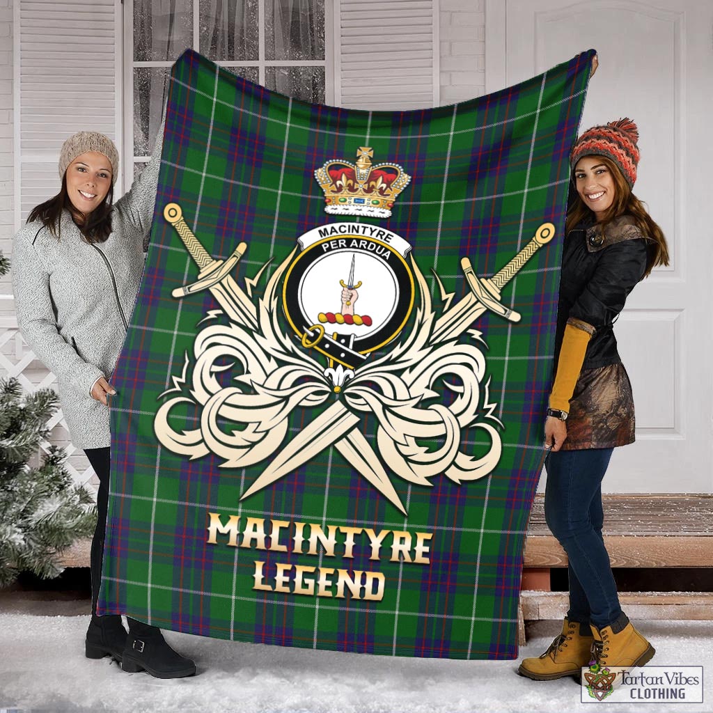 Tartan Vibes Clothing MacIntyre Hunting Tartan Blanket with Clan Crest and the Golden Sword of Courageous Legacy