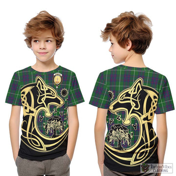 MacIntyre Hunting Tartan Kid T-Shirt with Family Crest Celtic Wolf Style