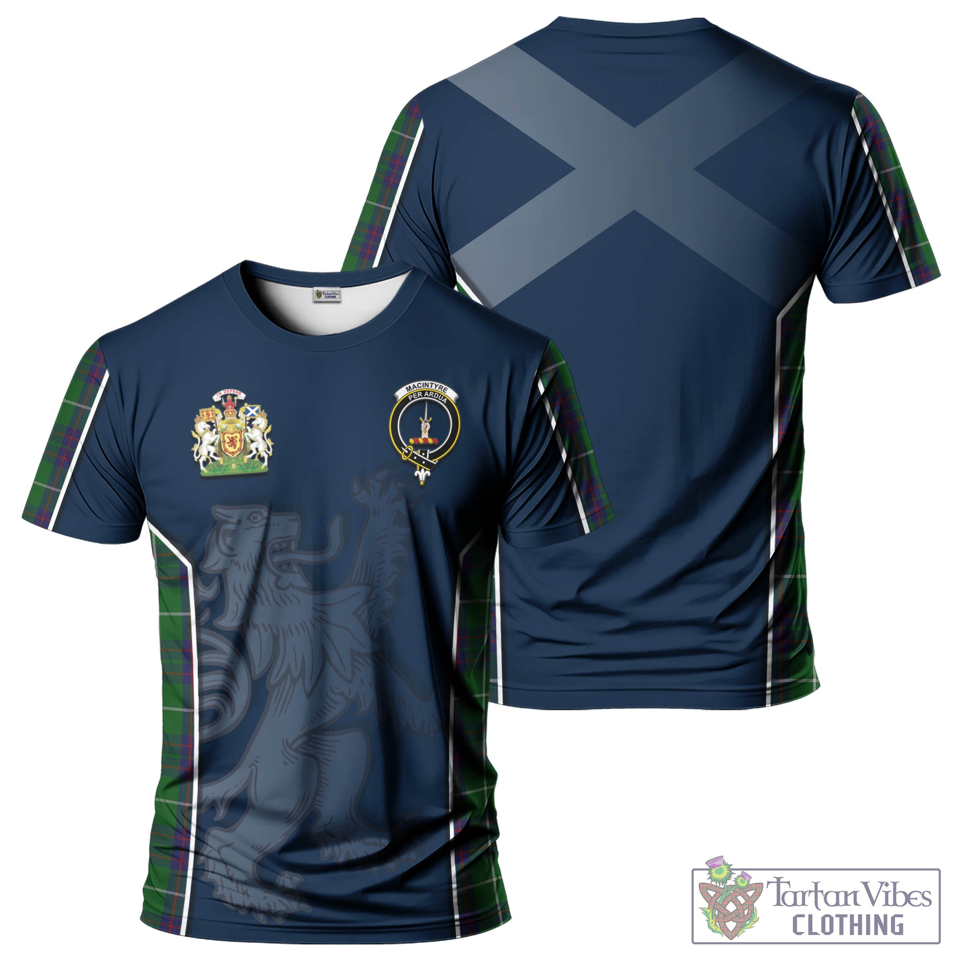 Tartan Vibes Clothing MacIntyre Hunting Tartan T-Shirt with Family Crest and Lion Rampant Vibes Sport Style