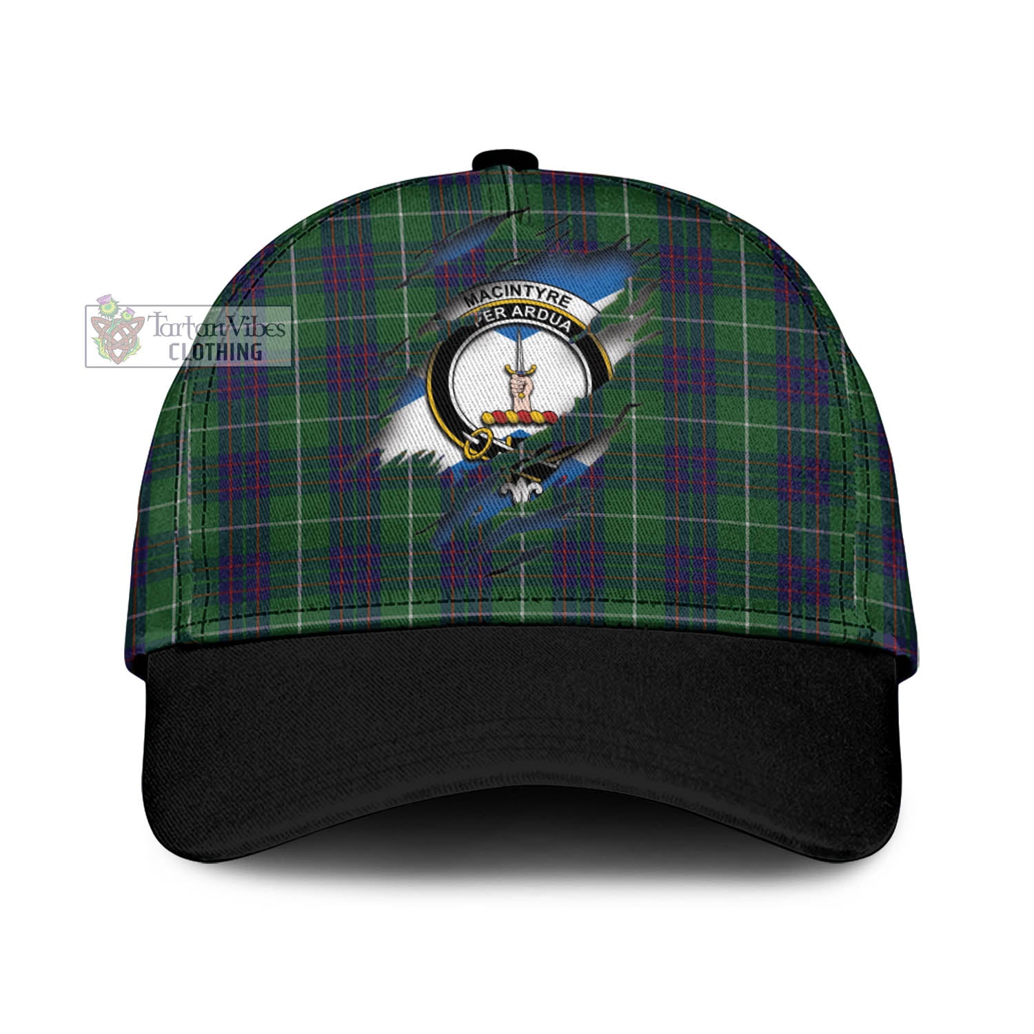 Tartan Vibes Clothing MacIntyre Hunting Tartan Classic Cap with Family Crest In Me Style