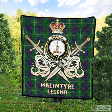 MacIntyre Hunting Tartan Quilt with Clan Crest and the Golden Sword of Courageous Legacy