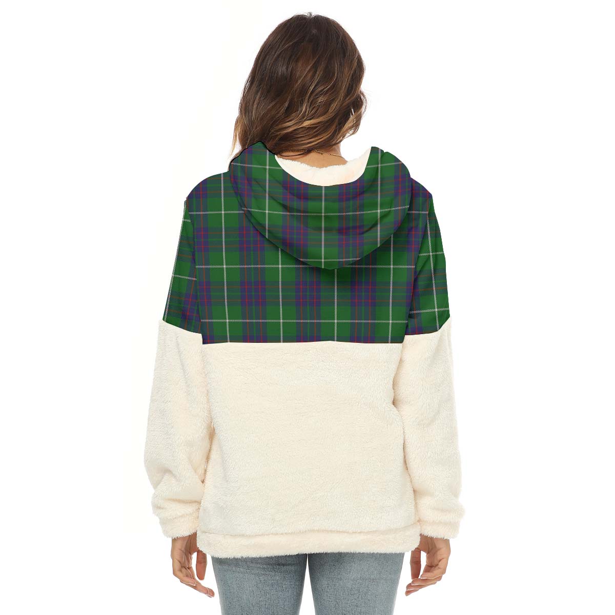 MacIntyre Hunting Tartan Women's Borg Fleece Hoodie With Half Zip - Tartanvibesclothing