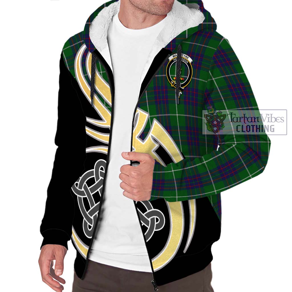 MacIntyre Hunting Tartan Sherpa Hoodie with Family Crest and Celtic Symbol Style - Tartan Vibes Clothing