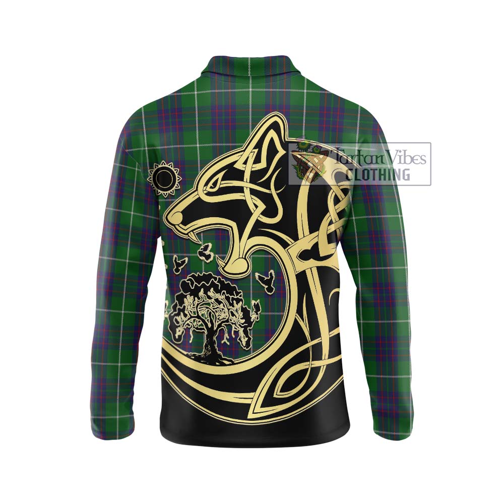 Tartan Vibes Clothing MacIntyre Hunting Tartan Long Sleeve Polo Shirt with Family Crest Celtic Wolf Style