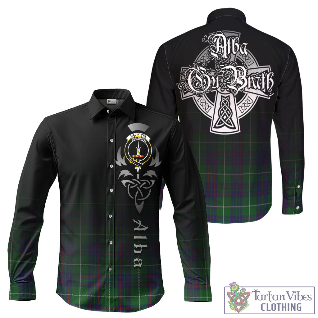 Tartan Vibes Clothing MacIntyre Hunting Tartan Long Sleeve Button Up Featuring Alba Gu Brath Family Crest Celtic Inspired