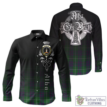 MacIntyre Hunting Tartan Long Sleeve Button Up Featuring Alba Gu Brath Family Crest Celtic Inspired