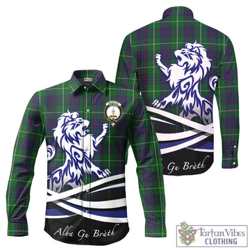 MacIntyre Hunting Tartan Long Sleeve Button Up Shirt with Alba Gu Brath Regal Lion Emblem