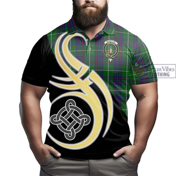 MacIntyre Hunting Tartan Polo Shirt with Family Crest and Celtic Symbol Style
