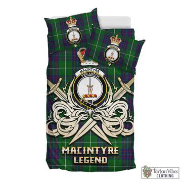 MacIntyre Hunting Tartan Bedding Set with Clan Crest and the Golden Sword of Courageous Legacy