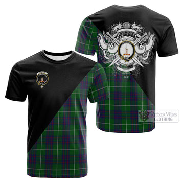 MacIntyre Hunting Tartan Cotton T-shirt with Family Crest and Military Logo Style