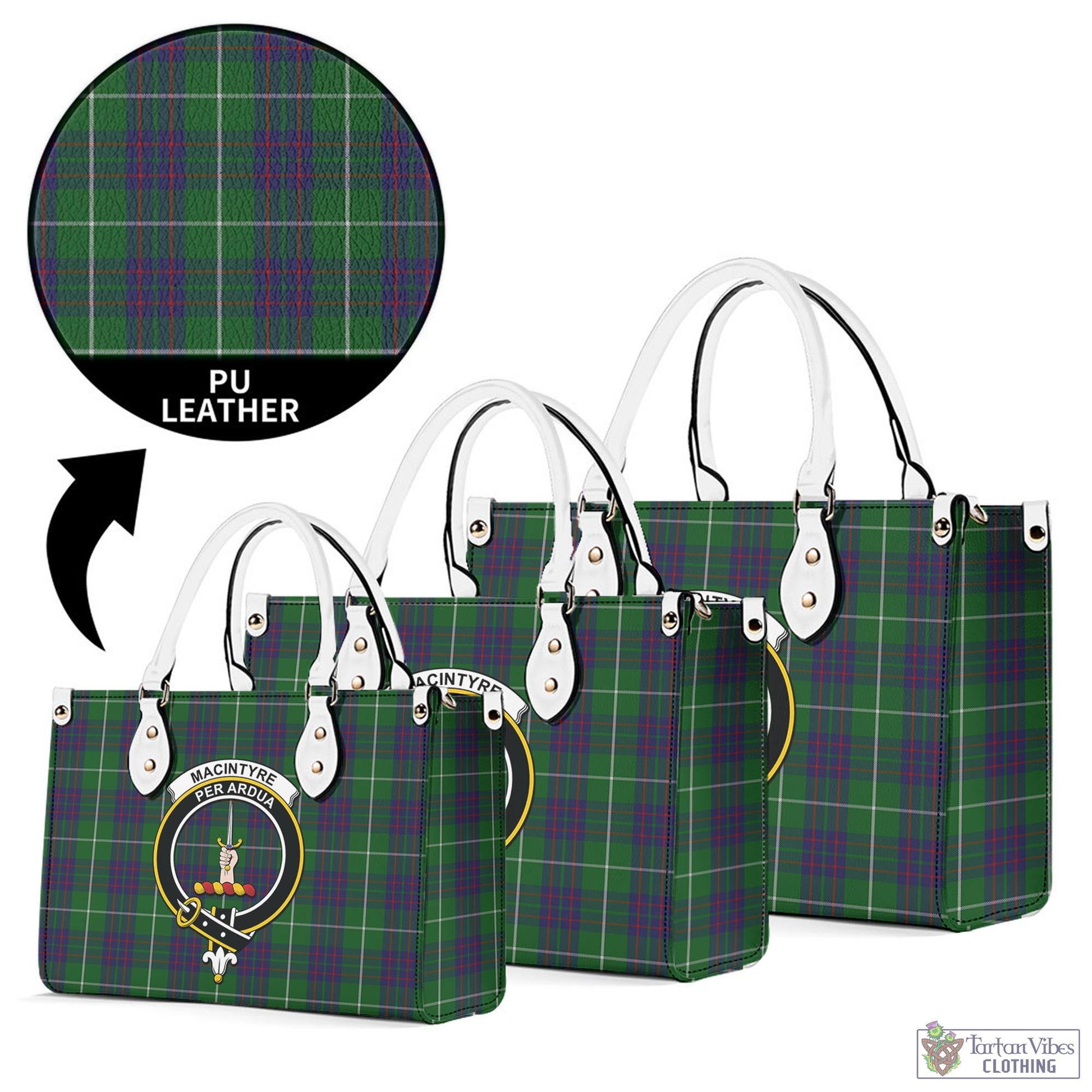 Tartan Vibes Clothing MacIntyre Hunting Tartan Luxury Leather Handbags with Family Crest