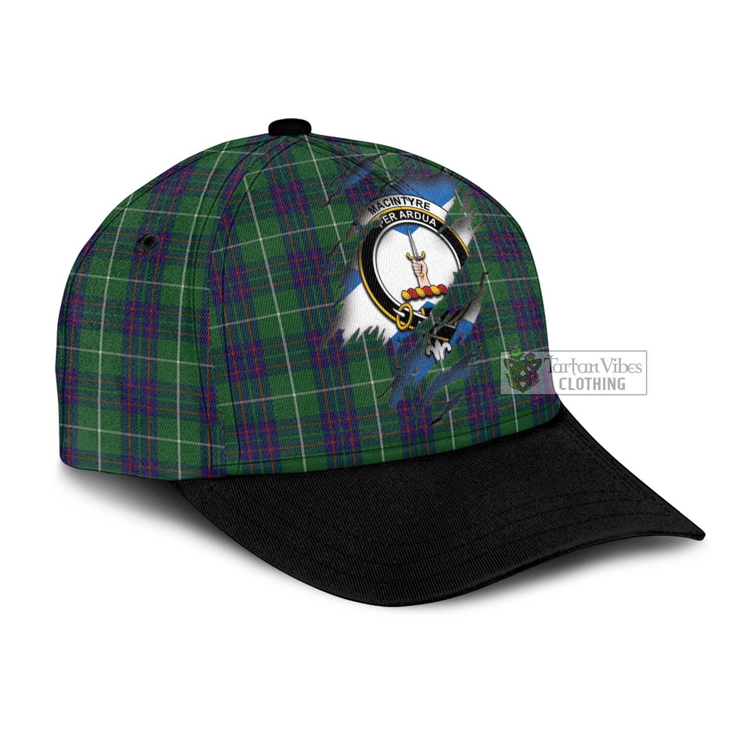 Tartan Vibes Clothing MacIntyre Hunting Tartan Classic Cap with Family Crest In Me Style