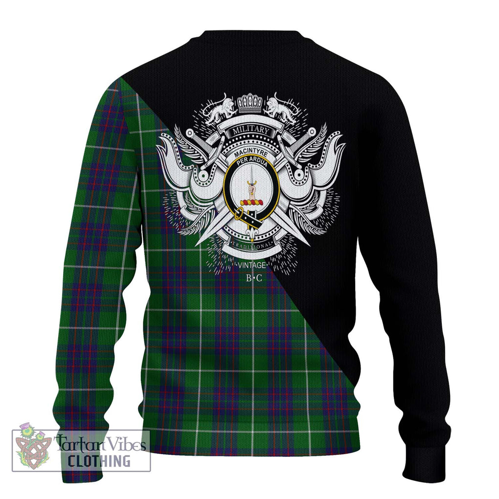 MacIntyre Hunting Tartan Knitted Sweater with Family Crest and Military Logo Style - Tartanvibesclothing Shop