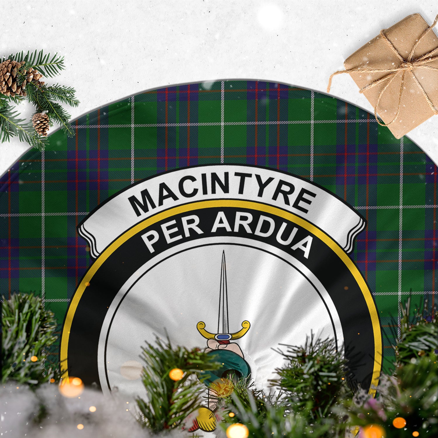 MacIntyre Hunting Tartan Christmas Tree Skirt with Family Crest - Tartanvibesclothing