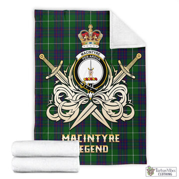MacIntyre Hunting Tartan Blanket with Clan Crest and the Golden Sword of Courageous Legacy