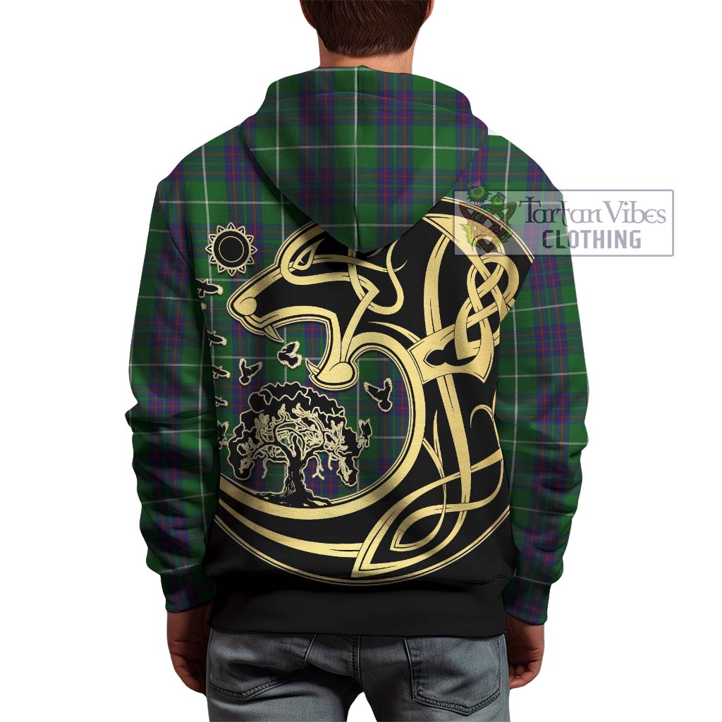 Tartan Vibes Clothing MacIntyre Hunting Tartan Hoodie with Family Crest Celtic Wolf Style
