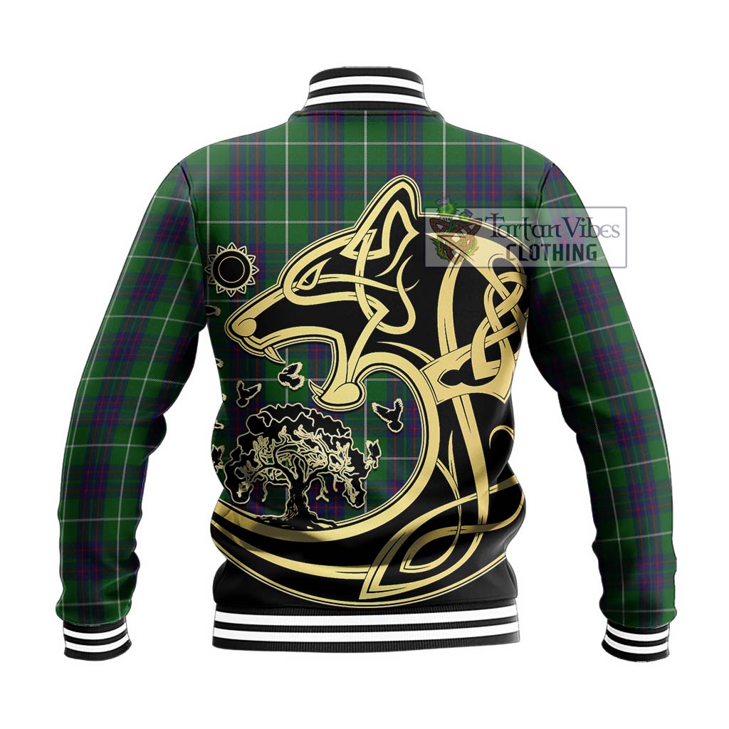 Tartan Vibes Clothing MacIntyre Hunting Tartan Baseball Jacket with Family Crest Celtic Wolf Style