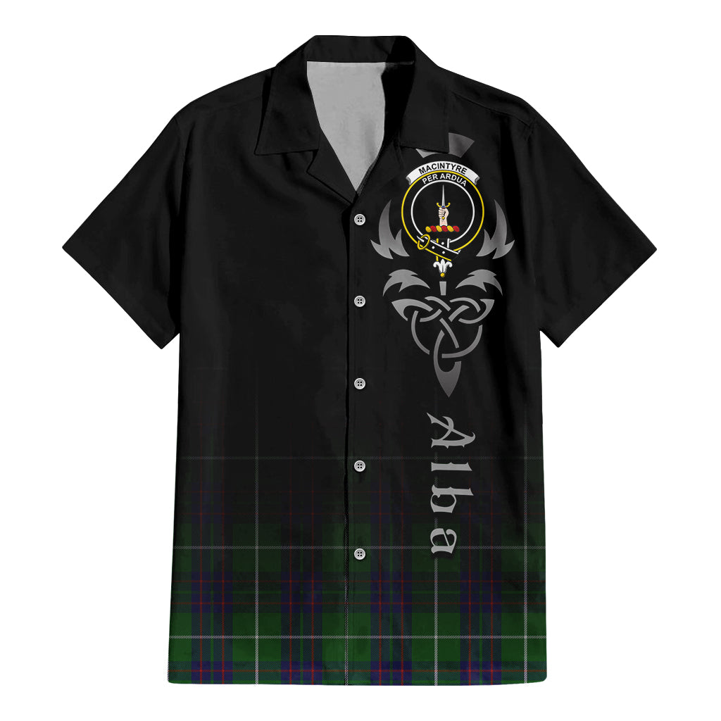 Tartan Vibes Clothing MacIntyre Hunting Tartan Short Sleeve Button Up Featuring Alba Gu Brath Family Crest Celtic Inspired