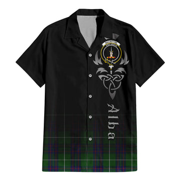 MacIntyre Hunting Tartan Short Sleeve Button Up Featuring Alba Gu Brath Family Crest Celtic Inspired