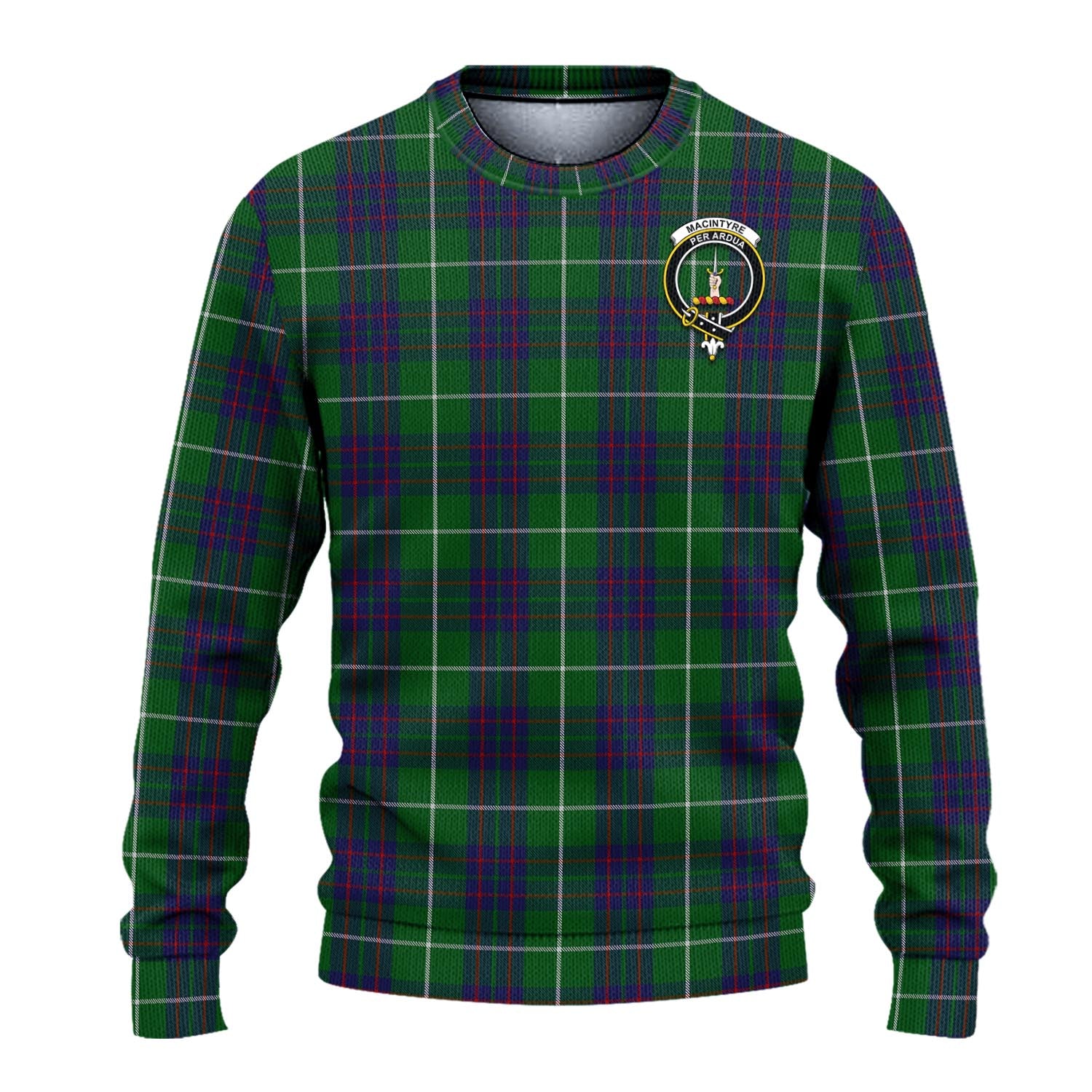 MacIntyre Hunting Tartan Knitted Sweater with Family Crest - Tartanvibesclothing