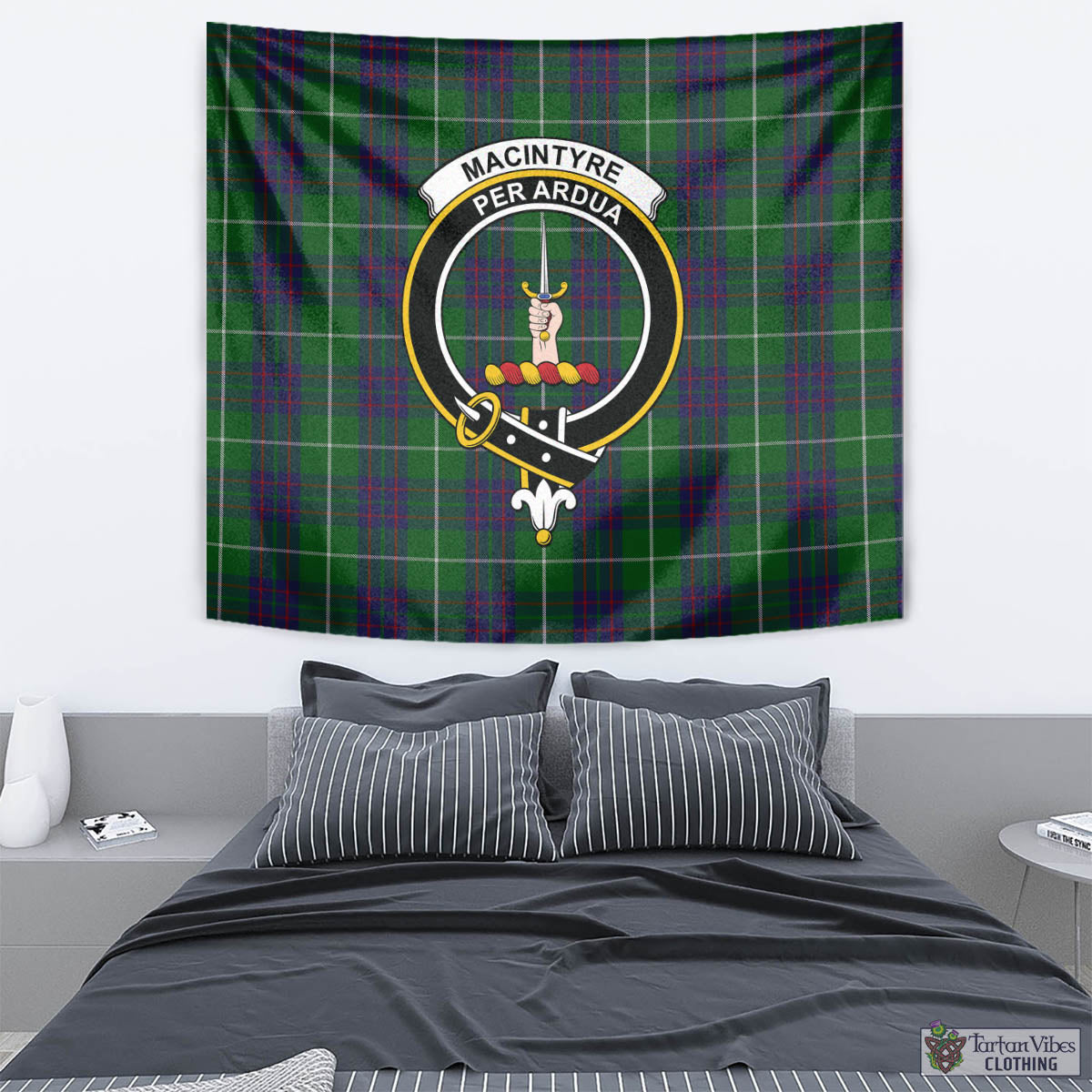 Tartan Vibes Clothing MacIntyre Hunting Tartan Tapestry Wall Hanging and Home Decor for Room with Family Crest