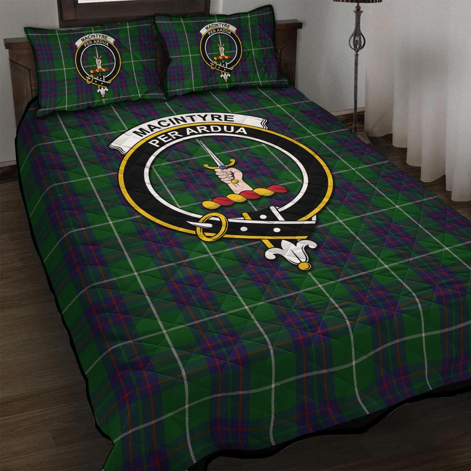 MacIntyre Hunting Tartan Quilt Bed Set with Family Crest - Tartanvibesclothing